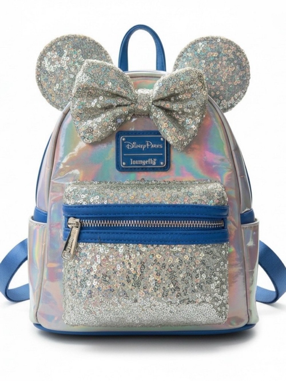 Loungefly Disney Minnie Mouse Iridescent Silver Sequin Ears Mini Backpack Bag
